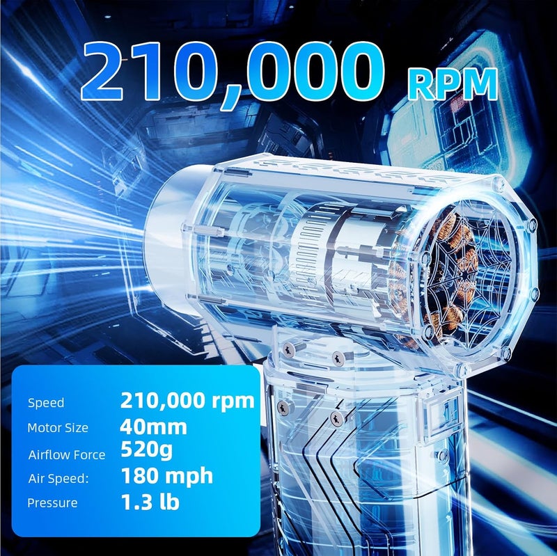 fourq Turbo Dryer Blower for Car, 180MPH/1.3LB Thrust Car Dryer Air Blower 400W 40mm Brushless Motor,Blow Away 2 cans of Coke Easily,Infinitely Variable Speed for Car, Home & Outdoors (Blue) - Image 2